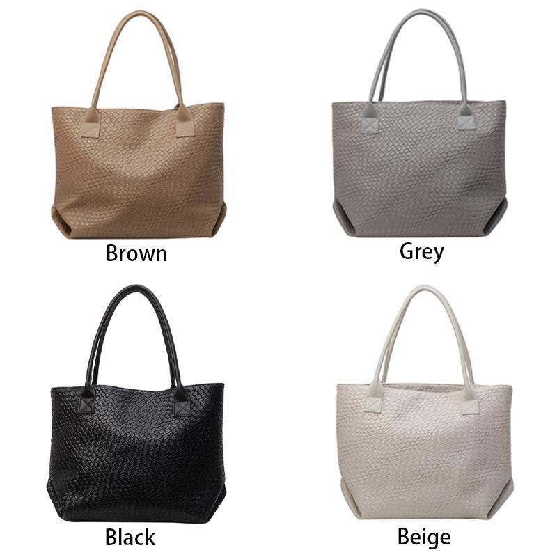 Women's Woven Pattern Tote Bag Elegant PU Leather Handbag Vintage Large Capacity Fashion Trending Japon Style Shoulder Bags