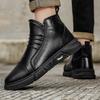 Men Black Leather Ankle Boots Winter Warm Cotton Shoes High Top Casual Leather Motorcycle Boots Trend Slip-on Men's Snow Boots