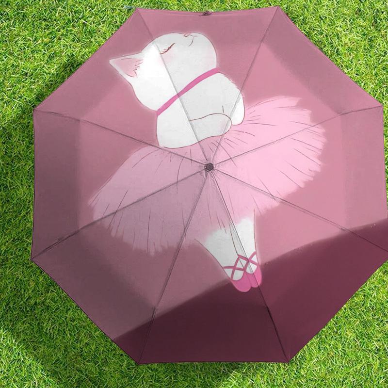 Adorable Ballerina Cat Pink Tutu Print Umbrella - Auto Open/Closed, Outdoor Gear,  Lightweight & Durable 085