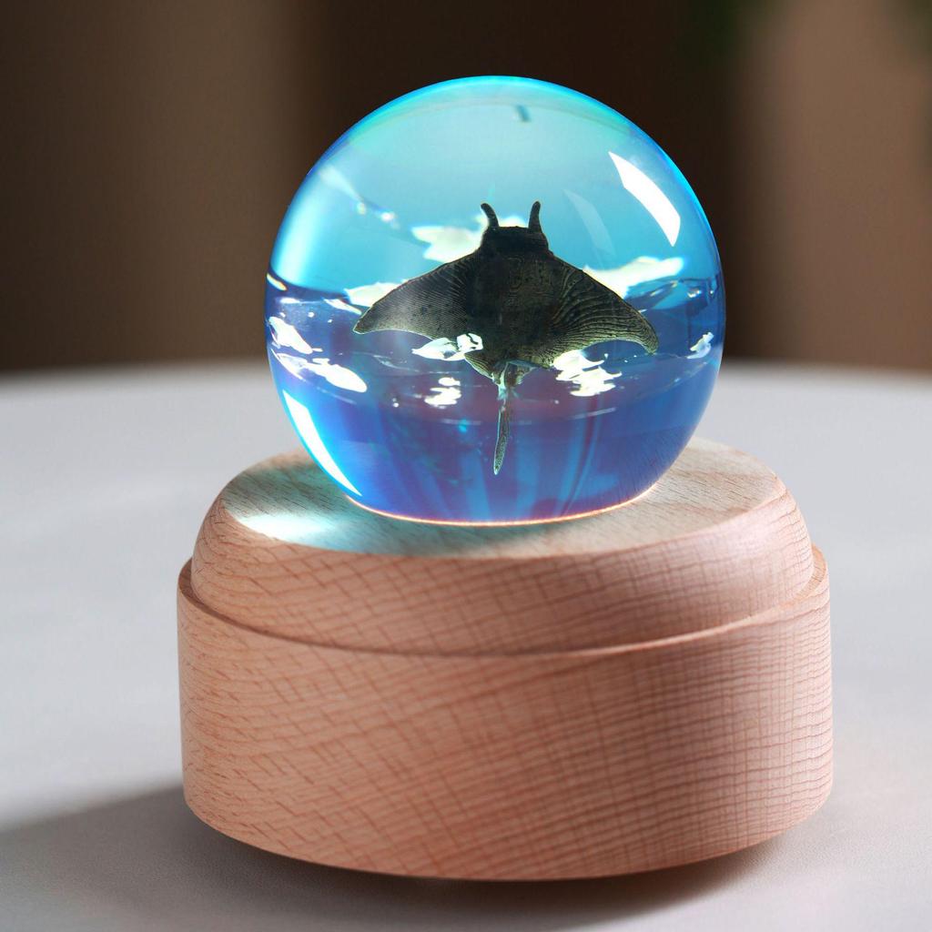 Ocean Whale Resin Crystal Ball Night Light Music Box – Ideal Birthday Gift for Kids & Friends