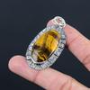 925 Sterling Silver Tiger Eye Stone Engagement Bezel Handcrafted Pendant Jewelry