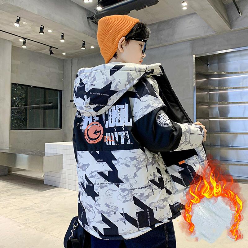 Zimní dětský bavlněný kabát s kapucí Chlapecká teplá bunda parka na zip Móda
