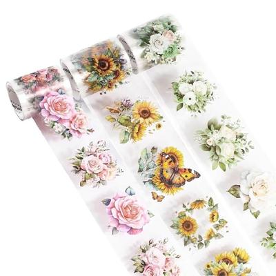 3 Rollen Ästhetischer Blumenaufkleber Ästhetisches Masking Tape PET-Tape für Journal Planer Skateboard Gitarre Laptop Federmäppchen