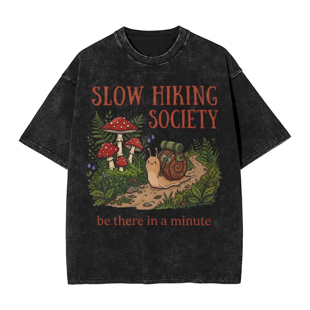 Sloth Hiking Team T Shirts Hip Hop Washed Short Sleeve Oversize Tshirts Vintage For Men Women Tops Streetwear Printed Tees