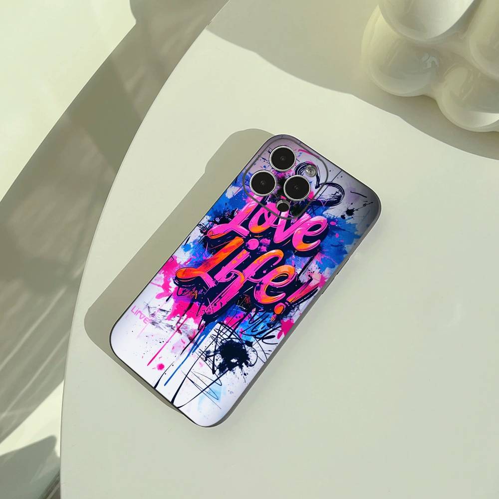 Cool -Colorful Graffiti Phone Case For iPhone 17,16,15,14,13,12,11 Pro Max,16Plus,XS Soft Black Cover