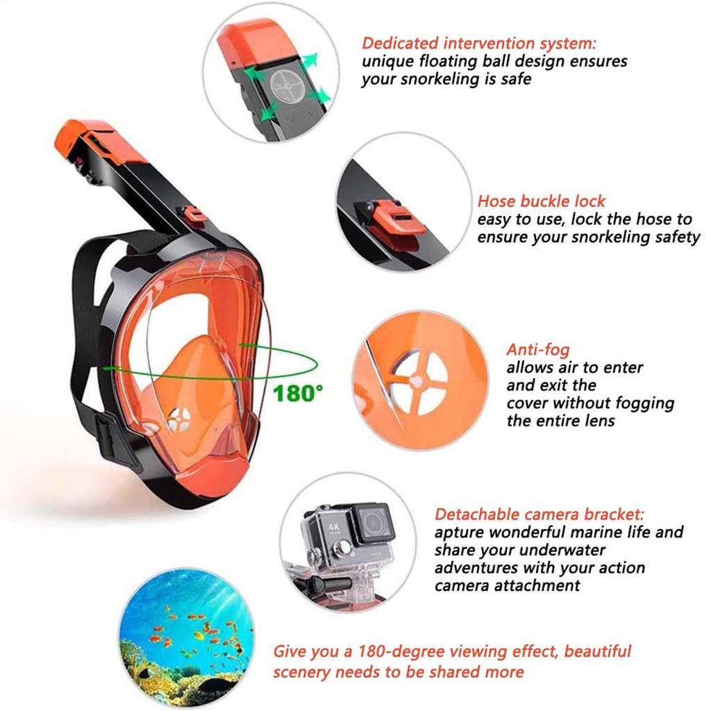 Full Face Snorkel Cover Panoramic View Snorkeling Face Cover Underwater Breathing Equipment With Automatic Drainage For