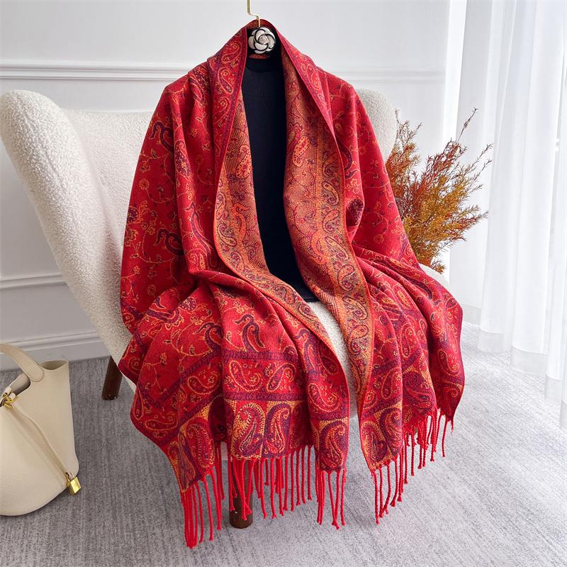 Autumn Winter Jacquard Scarf for Women Pashmina Shawls and Wraps Cashmere Blanket Warm Thick Stoles Lady Outdoor Bufanda