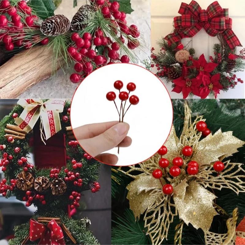 50Pcs Christmas Artificial Red Berry Ornament Decoration Accessories