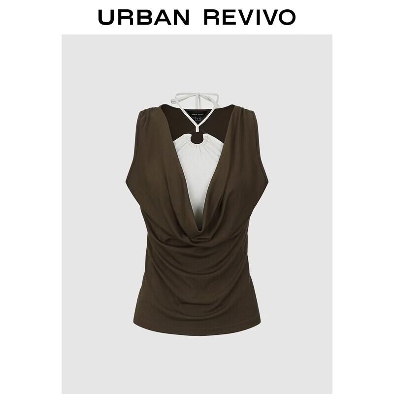 UR2026 Women s Summer Casual Faux Two-Piece Halterneck Slim T-Shirt S