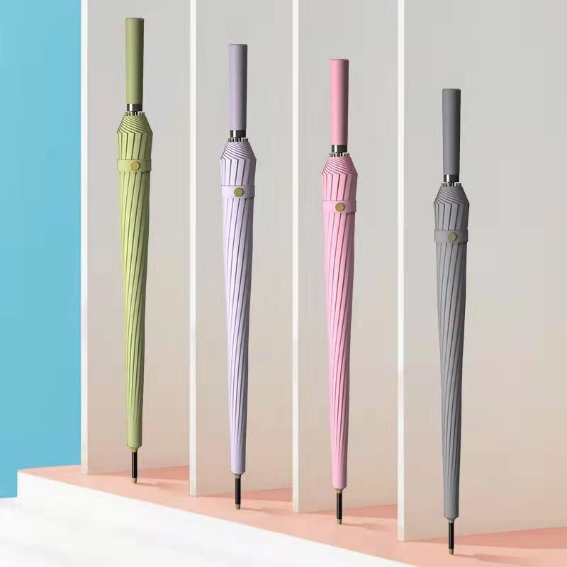 16-strand leather handle straight rod long handle simple INS umbrella weather and rain dual-purpose wind-resistant long handle umbrella logo