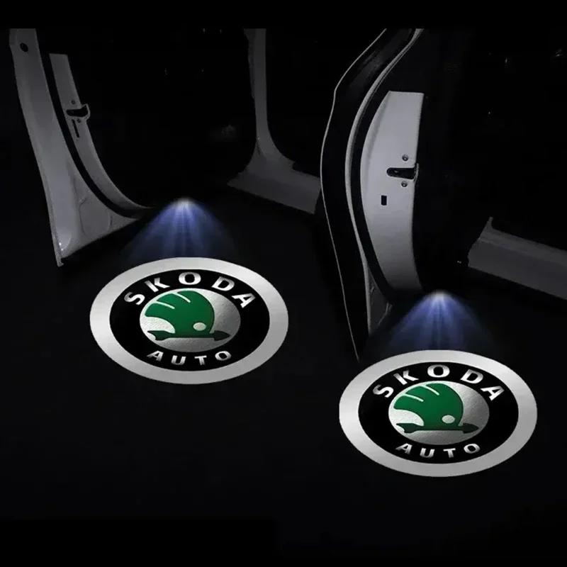 

2025 Hot 2Pcs Car Door Logo Projector Courtesy Lamps LED HD Welcome Lights For Skoda Octavia Rapid Kodiaq Karoq Fabia Kamiq Supe