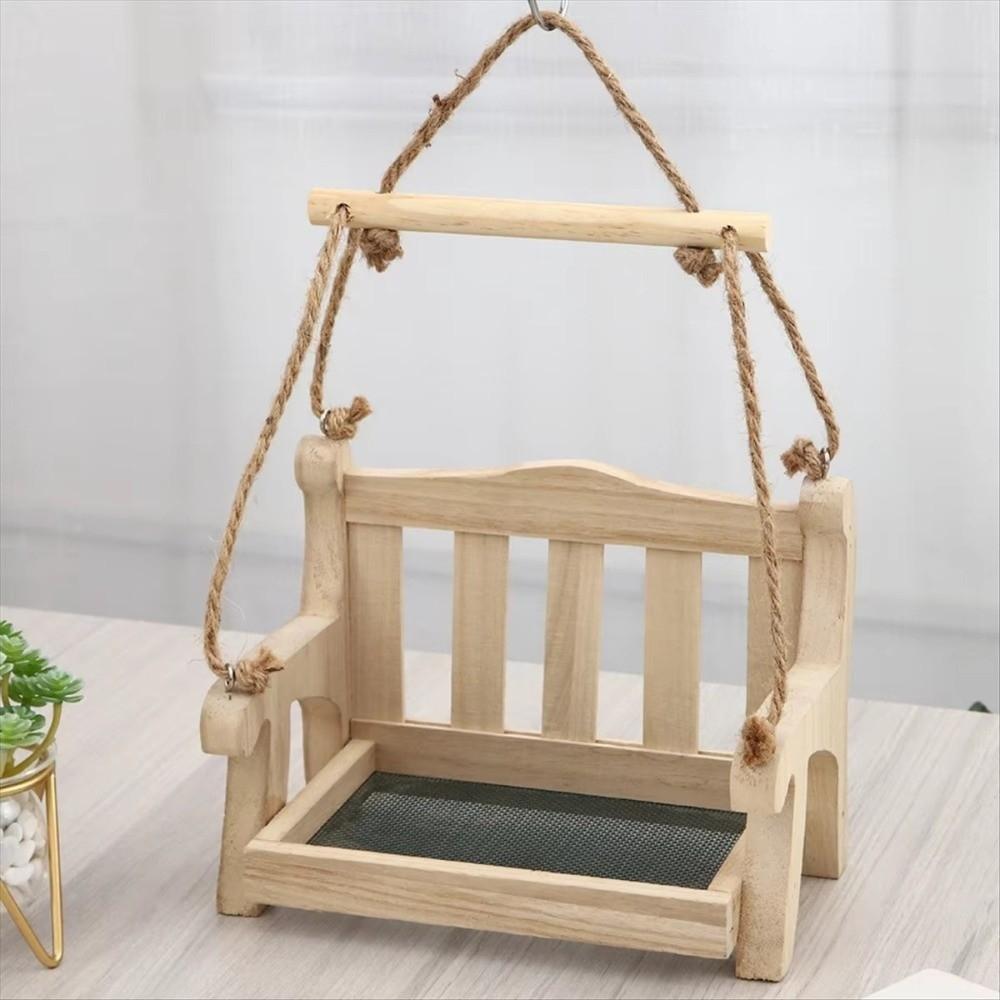 Durable Wooden Hanging Bird Feeder Chair Design Rest Stand Bird Food Container Large Capacity Decorative Wildlife Habitat Yard
