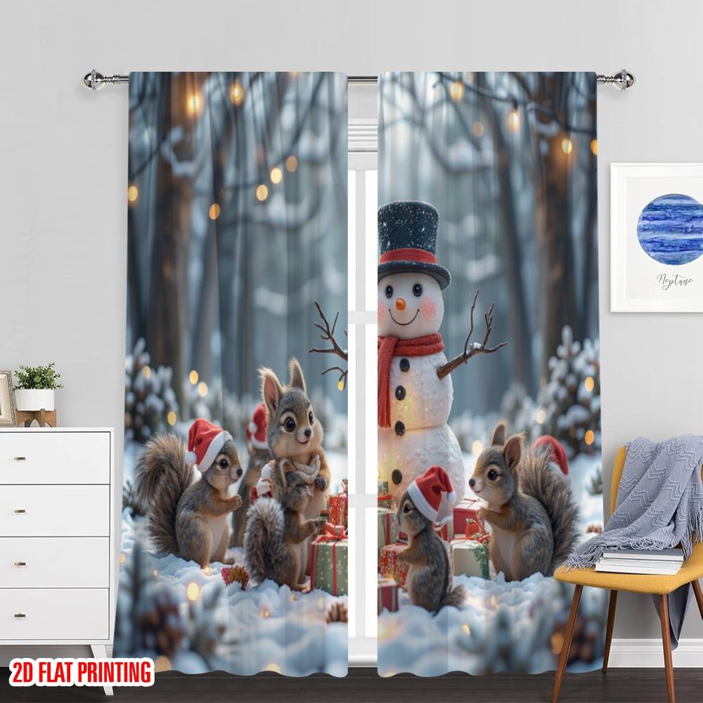 Set Of 2 Flat Printing Merry Christmas Drapes Snowmen Friends Fabric Without Electricity Party Decorations Use All Curtains Made Polyester