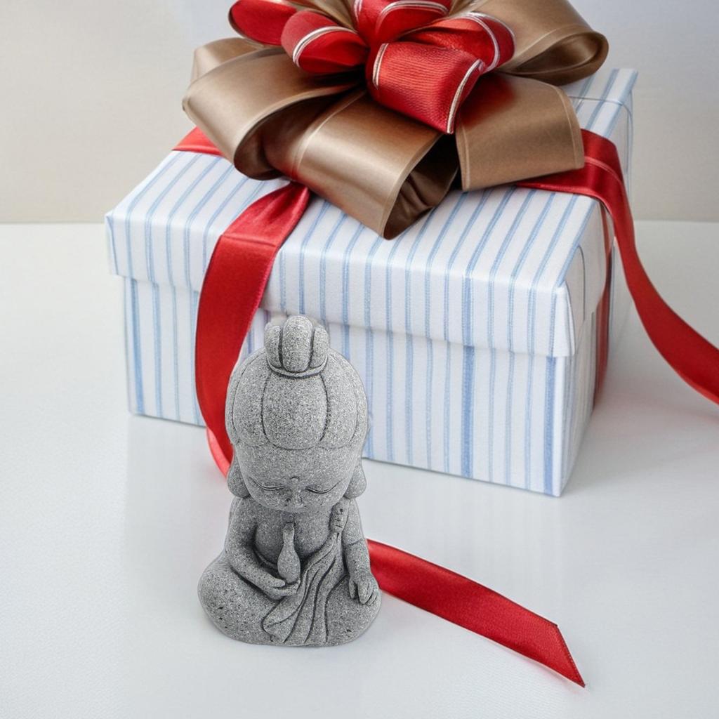 Mini Stone Kwan Yin Buddha Figure for Zen Garden Outdoor Patio Indoor Shelf Decor Small Asian Sculpture Peaceful Home Decor