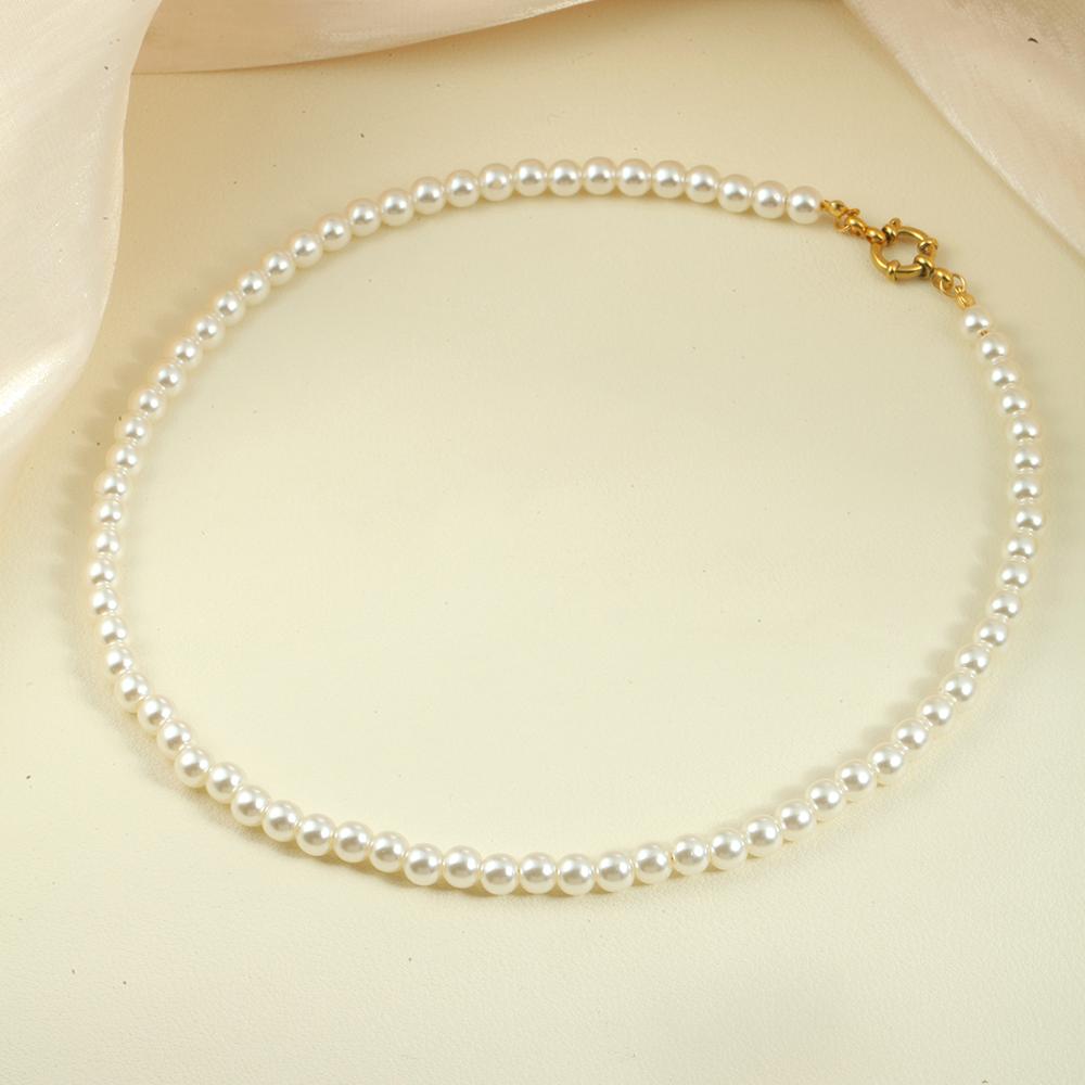 Women's Luxury Imitation Pearl Necklace Stainless Steel Golden Spring Buckle Chain Choker Neck Women's Zircon Birthday Gifts