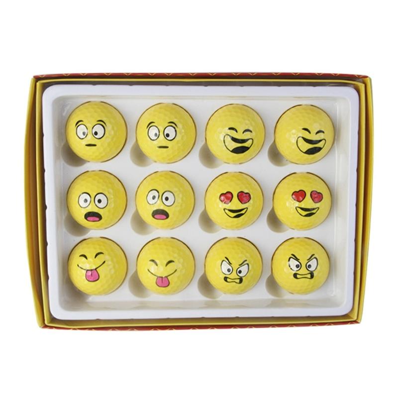 12Pcs Lovely Emotion Face Golf Balls Funny Yellow Practice Golf Balls Novelty Golf Gift for Men Women Golfers Enduring