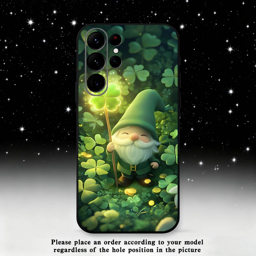 Lucky Four Leaf Clover Phone Case For Samsung S25,S24 Ultra,S20,S30 plus,S22 plus,S23,S30 Ultra 5G Silicone Black Shell