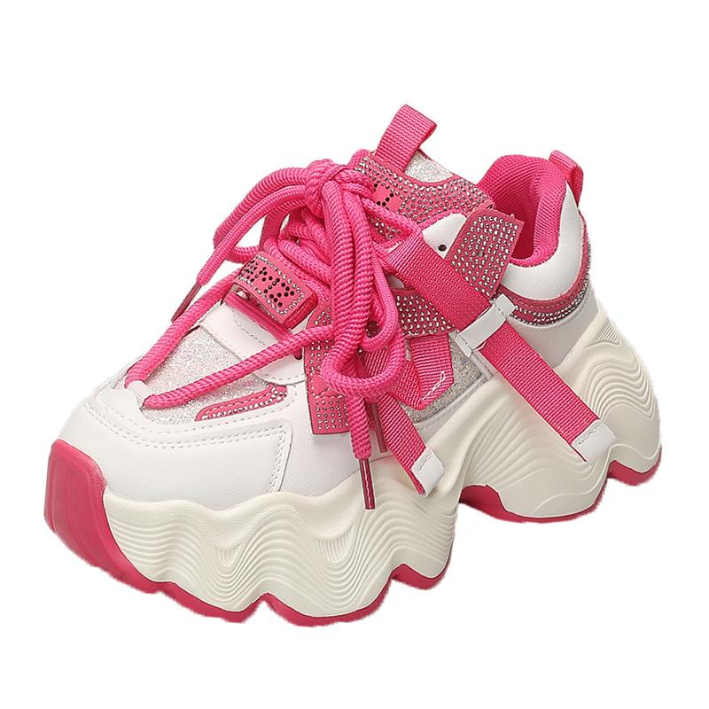 Fashion 6CM Platform Vulcanized Shoes for Women Sneakers Mesh Lace-up Women's Walking Shoes 2025 Fashion Autumn Bling Casual Women Shoes