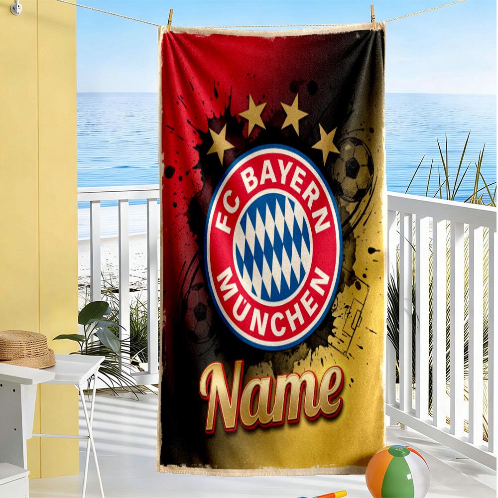 Bayern Munich Soccer Poster Customizable Name Beach Towel High Absorbency & Quick-Dry Suitable for Sports Travel Swimming Yoga Bathroom Beach And Pool