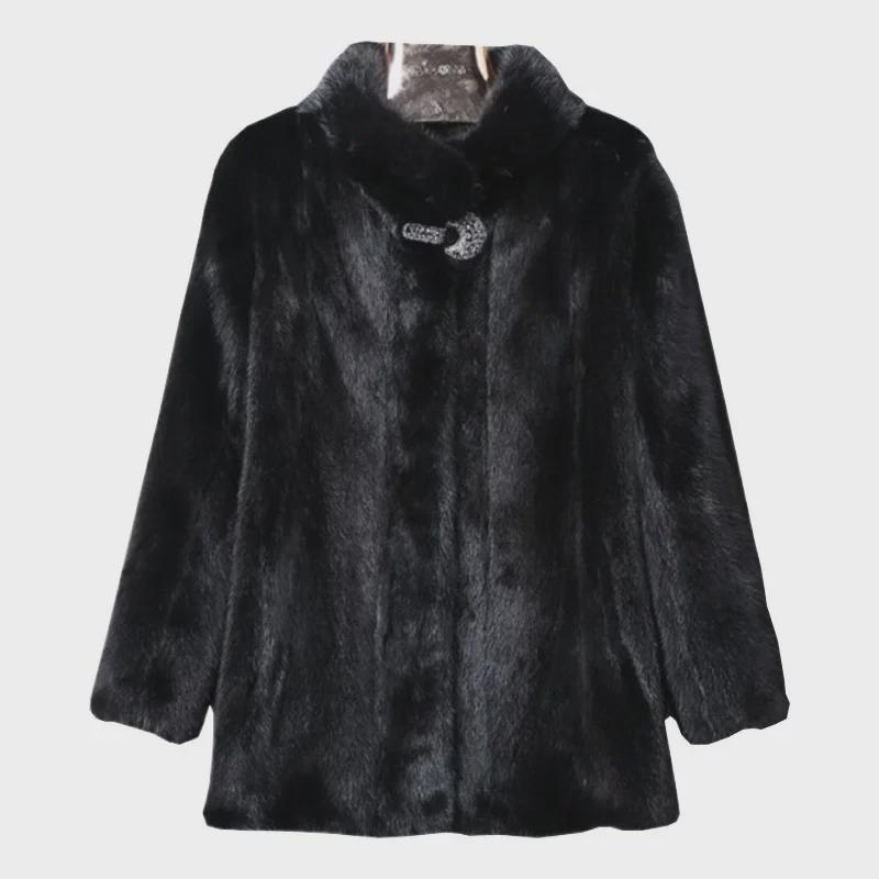 Női rövid nercbundajak álló gallérral - Koreai stílusú lezser karcsúsított kabát