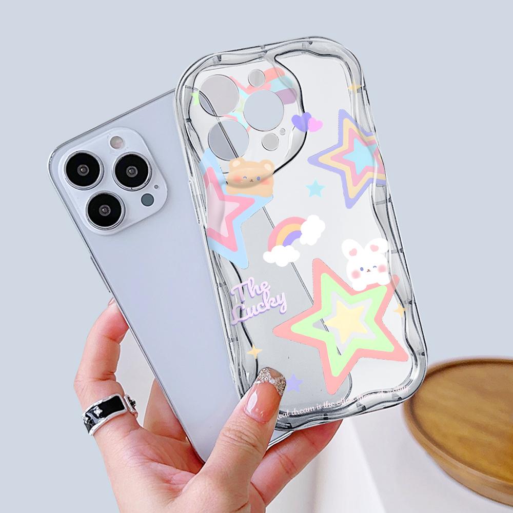 Cartoon Pattern Cream Texture Casing Wavy Edge Soft Silicone Cover Phone Case for IPhone Samsung Huawei Honor Xiaomi Redmi Infinix Tecno