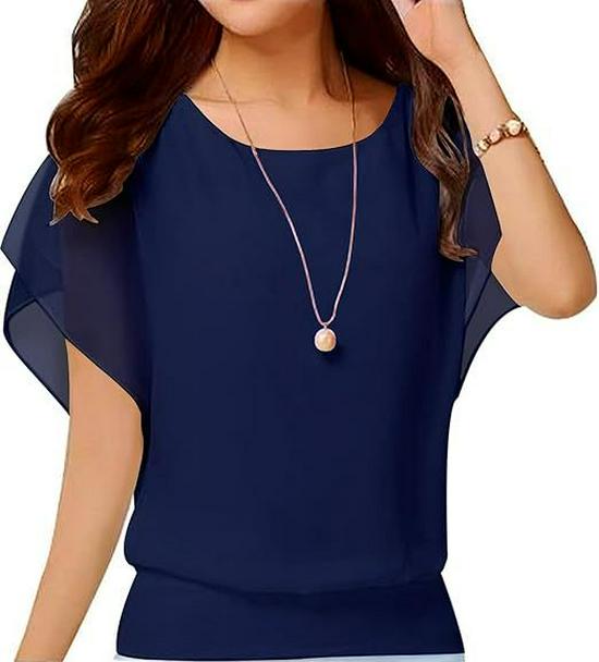Plus Size Women's Summer Five-Sleeve Chiffon Top