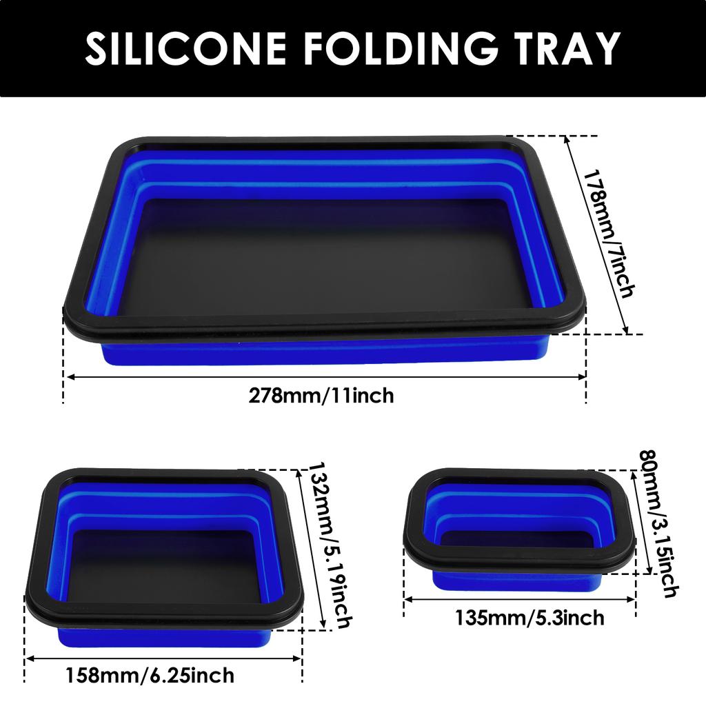 3Pcs Collapsible Magnetic Parts Tray Set Silicone Foldable Magnetic Tool Tray 3 Size Magnetic Screw Storage Tray Magnetic Tool