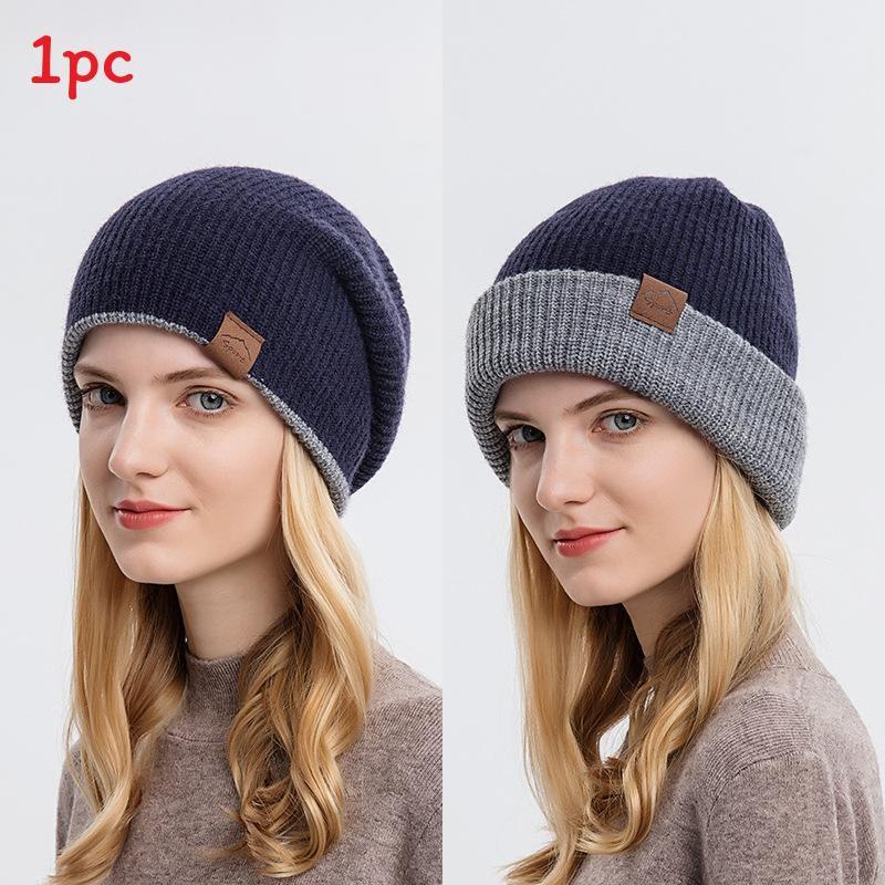 Knitted Hat Unisex With Solid Color Warm Hat Can Be Worn Both Inside And Outside