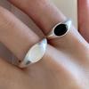 925 Sterling Silver Rings for Women Couple Minimalist Handmade Simple Black Stone Ring Fine Jewelry Gift Prevent Allergy