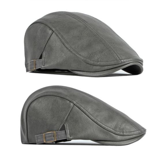 Men Advanced Hat Retro Faux Leather Retro British Style Solid Color Firm Stitching Windproof Thicken Warm Beret Newsboy Cap