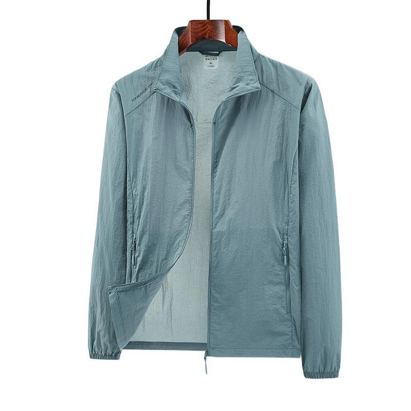 Summer ice silk sunscreen clothes men's light and thin breathable jacket without hat stand-up collar UV protection upf50 + sunscreen clothes