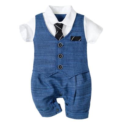 Tuta estiva per neonato 1 anno con finta camicia a gilet e pantaloncini - Disponibile in magazzino