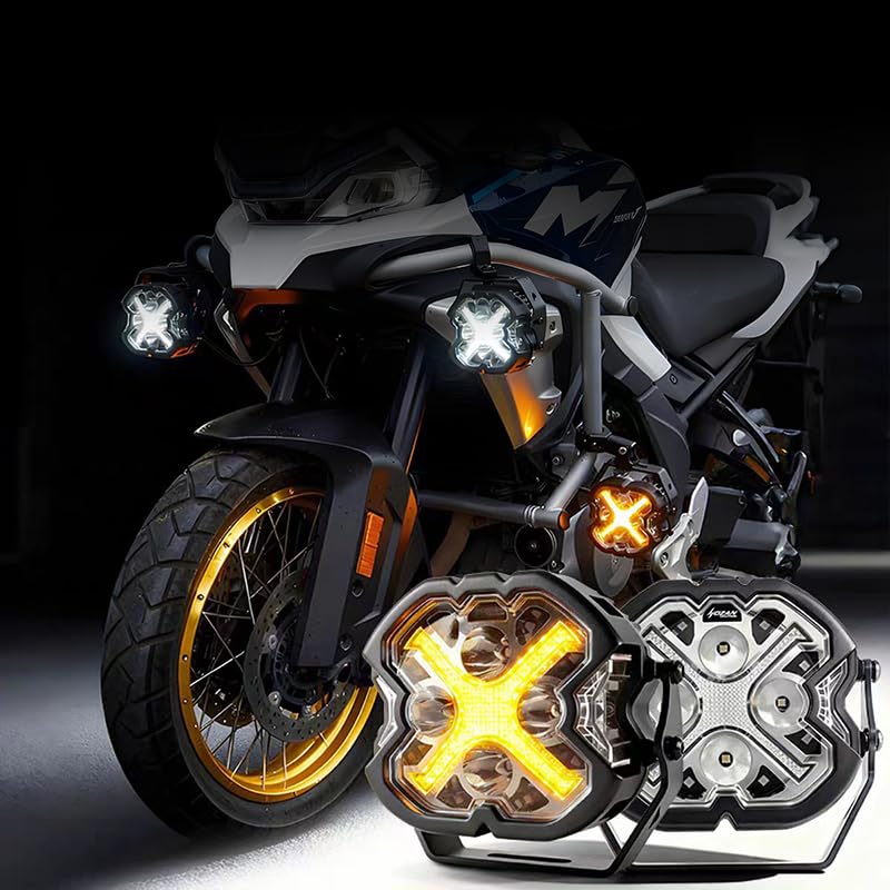 Motorcycle Fog White with 2 Yellow 2 Black Auxiliary Ditch for Campervan Light Lights, LED, Aftermarket, 5.5-inch, 120W, 6000K, White/Yellow X-shaped