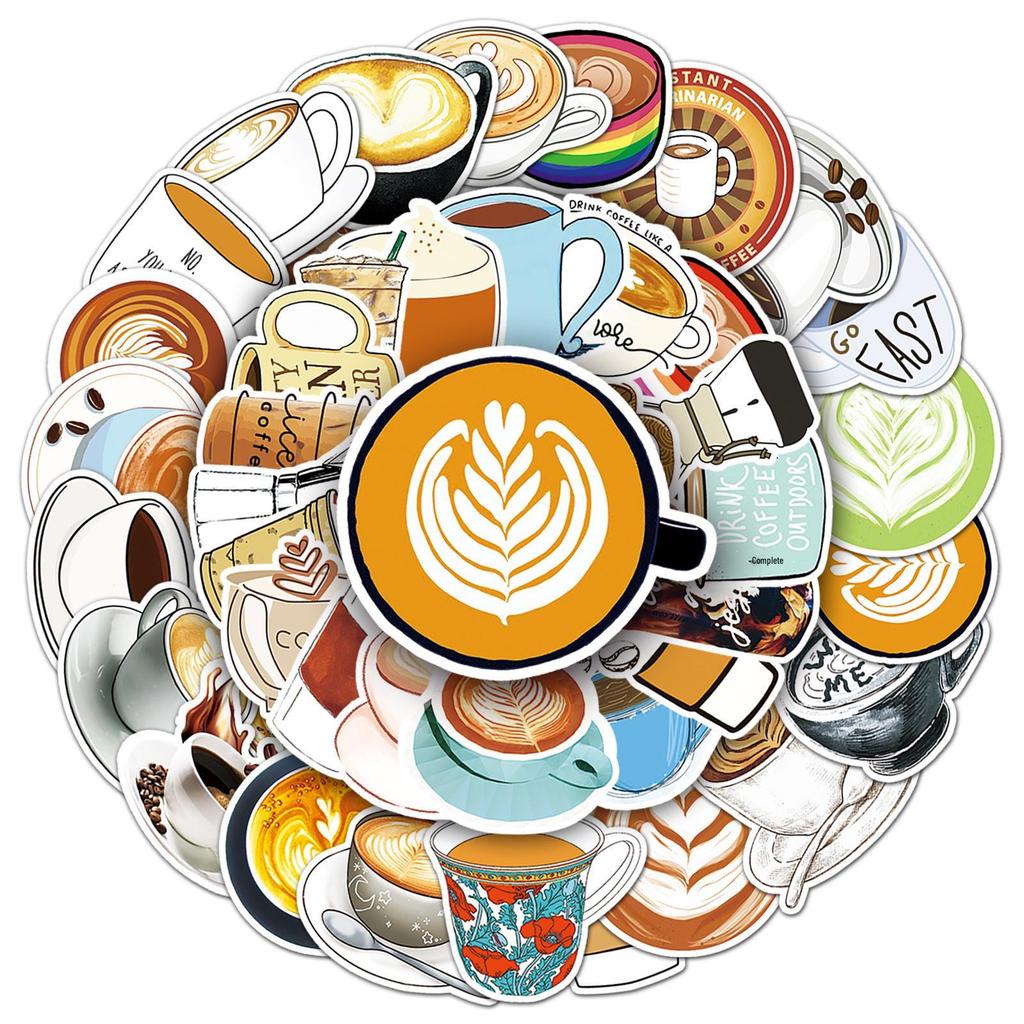 50 Cartoon Coffee DIY Graffiti Stickers for Journals, Scooters, Laptops, Cars