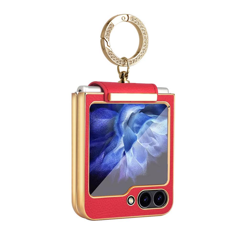 Glitter Diamond Rings Leather Plating Phone Case for Samsung Z Flip 6 5 4 3 Flip6 Flip5 Luxury Shockproof Protective Back Cover