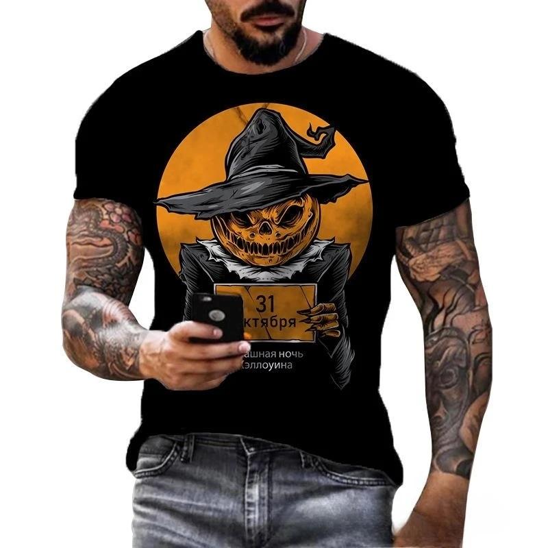 Fashion Terror Funny Pumpkin Shape 3D Printed Graphic T Shirts For Men Halloween Festival Casual Personality Round Neck Tees Tops