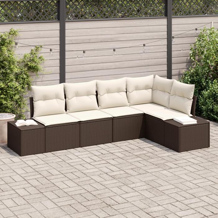 VidaXL Ensemble de canapé de jardin 5 pièces avec coussins marron en rattan synthétique 3355727