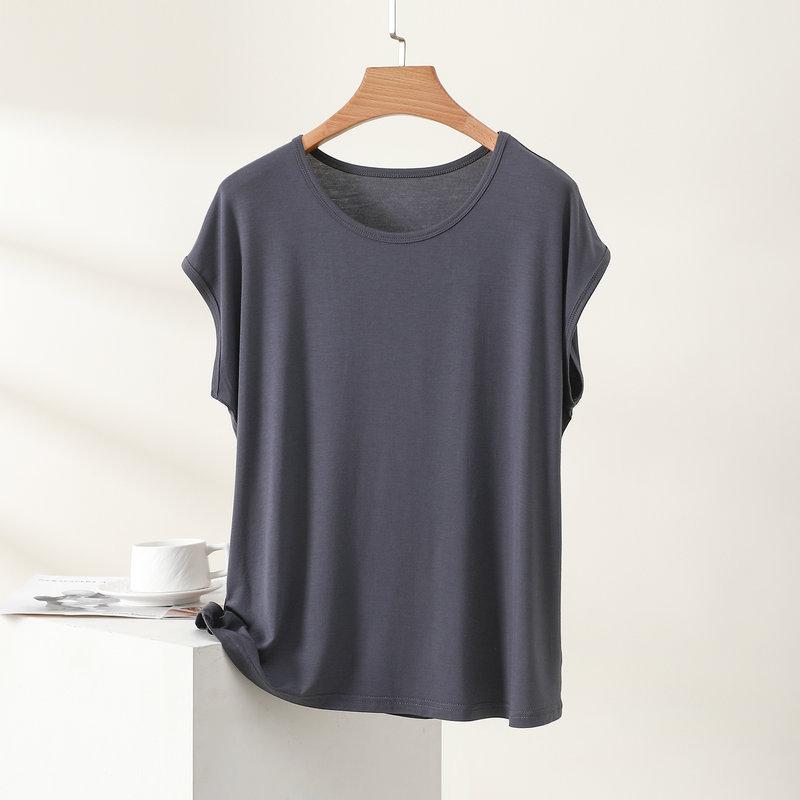 Camiseta Modal de Mujer Verano Fina Cuello Redondo Manga Corta Blusa Minimalista Holgada Tallas Grandes Transpirable Casual Diaria Camisetas