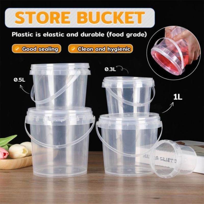 10 Stück Plastikeimer 500/1000 ml zur Aufbewahrung von Lebensmitteln Auslaufsicherer Verschluss-Eimer mit Deckel und Griff Transparenter Behälter-Kasten Transparenter Eimer
