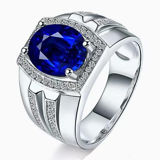 Men's Hot-Selling Blue Diamond Imitation Sapphire Ring In 18K Gold, Adjustable.