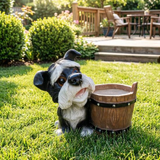Puppy Figurine Planter Pot Decorative Small Bucket Planter with Cartoon Dog Statue for Desktop Office Windowsill