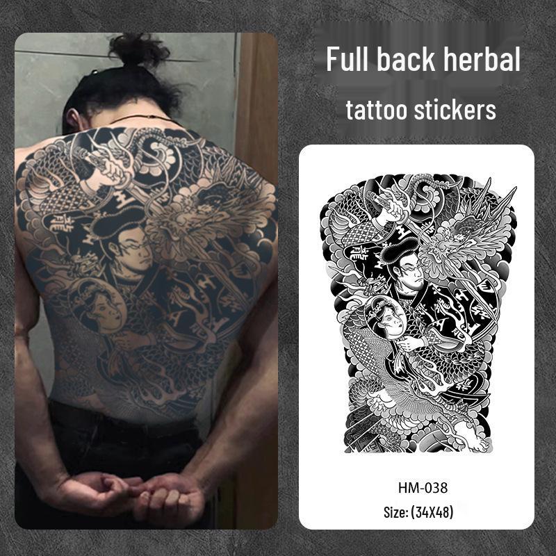 Wasserdichter semi-permanenter Vollrücken-Kräuter-Tattoo-Aufkleber - Langlebiges, realistisches Design für Männer und Frauen