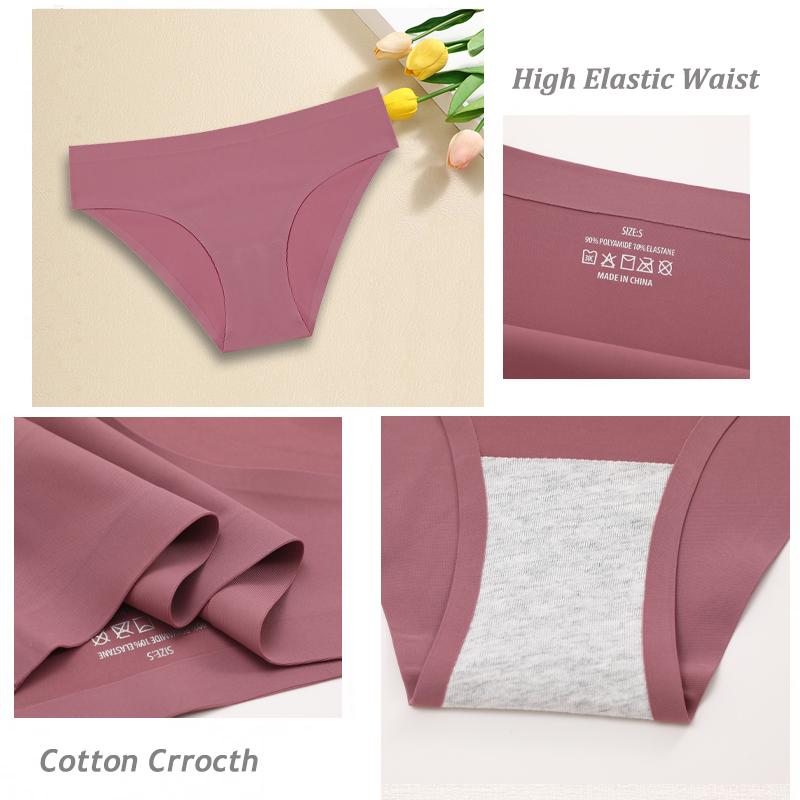 6PCS Women Seamless Panties Ice Silk Ultra Thin Briefs Female Soft Underwear Ladies Low Rise Sexy Lingerie High Elastic Panties