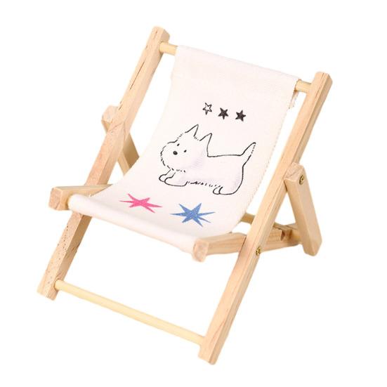 Phone Stand Solid Wood Canvas Construction Mini Lounge Chair Design Multi-Angle Adjustable Phone Holder Desktop Ornament