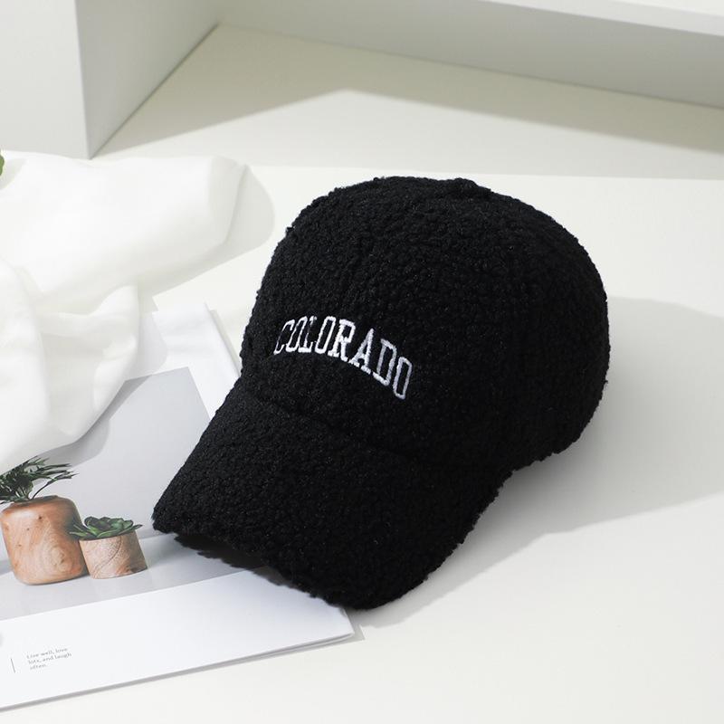 Pink Cute Lamb Wool Baseball Cap Children S Season Warm Versatile Letter Embroidered Cap M（56-58cm）