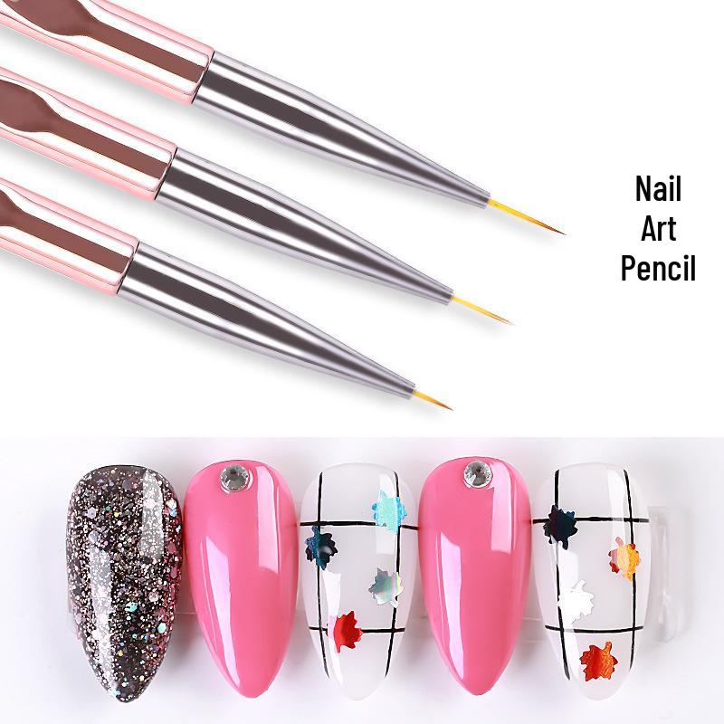 Rose Gold Nail Art 3-Piece Set: Line Drawing, Flower Painting, UV Gel Pens.