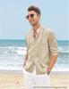 Men's Casual Cotton Linen Stand Collar Shirt - European & American Style for Summer Beach Vacation 2023