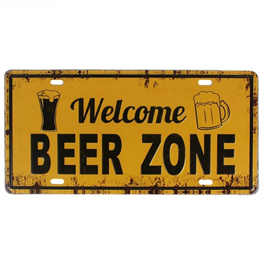 Welcome Beer Zone Metal Tin Signs Cold Beer Posters Front Door Club Bar Pub Cafe Wall Decors Retro Metal Signs