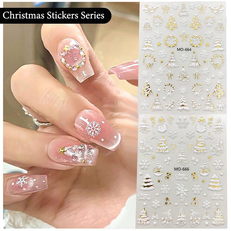 1 Sheet Gold Christmas Nail Art Stickers Bronzing Xmas Tree Snowflake Snowman Star Sliders Cartoon Deer New Year Manicure Decal
