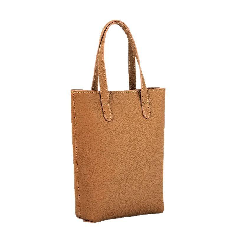 Damen Klassische und Schlichte Vollnarbenleder Vielseitige Einzel-Schultertasche, Leichte Umhänge-Handytasche